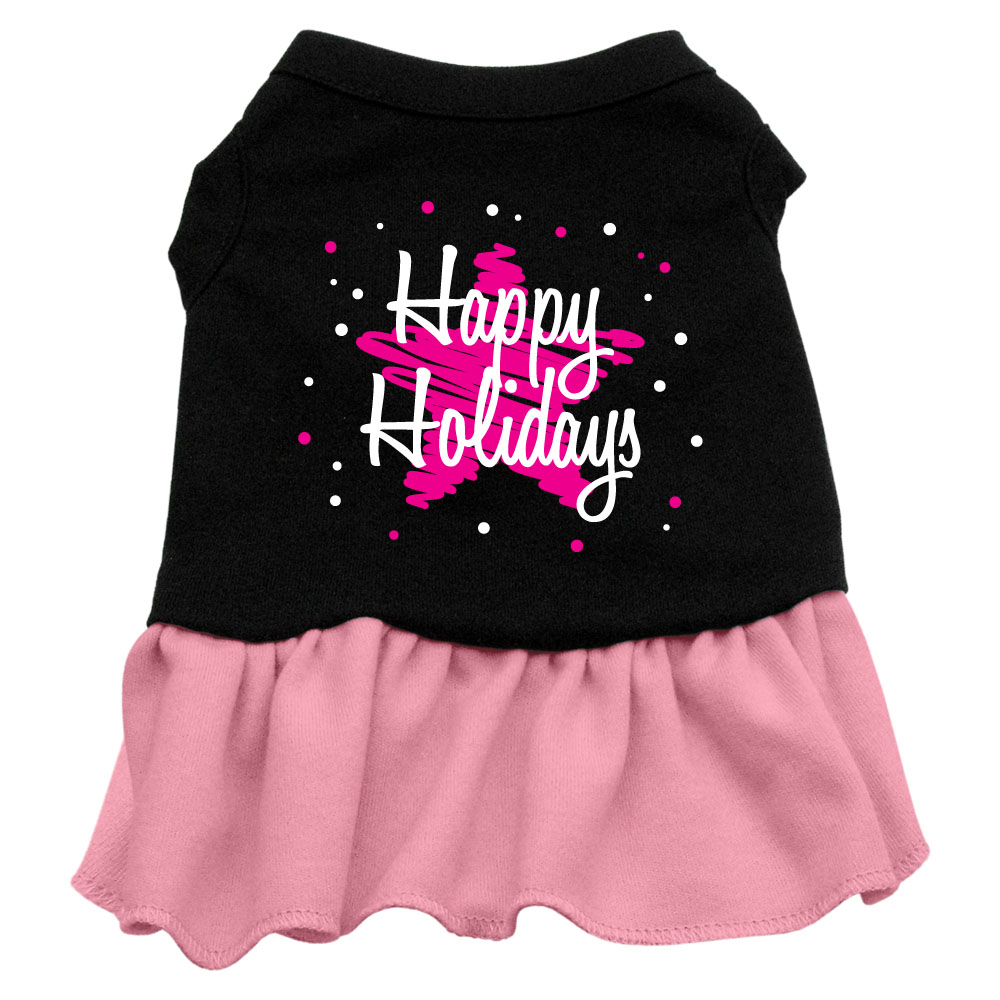 Scribble Happy Holidays Screen Print Dress Black with Pink XXL